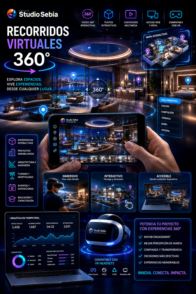 Recorridos virtuales 360 interactivos para empresas, proyectos y experiencias inmersivas