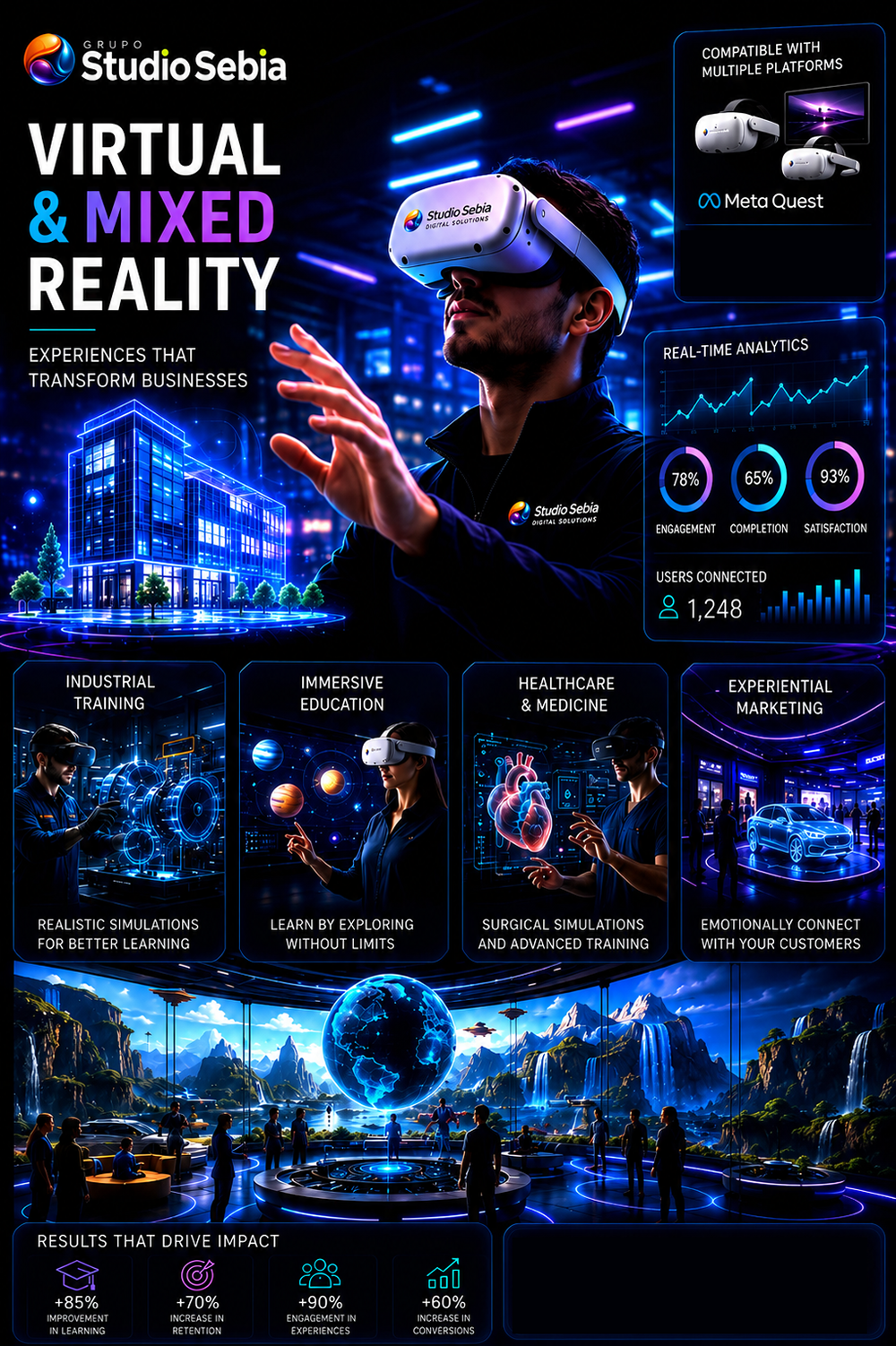 Development of virtual reality, mixed reality and VR simulators for companies.